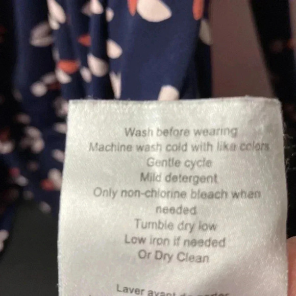 MOTHERHOOD MATERNITY WO SIZE LARGE WRAP DRESS NAVY W/ SALMON AND CREAM DESIGN - Picture 6 of 12